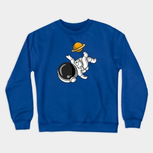 Cute Astronaut Playing Soccer Planet Cartoon Crewneck Sweatshirt